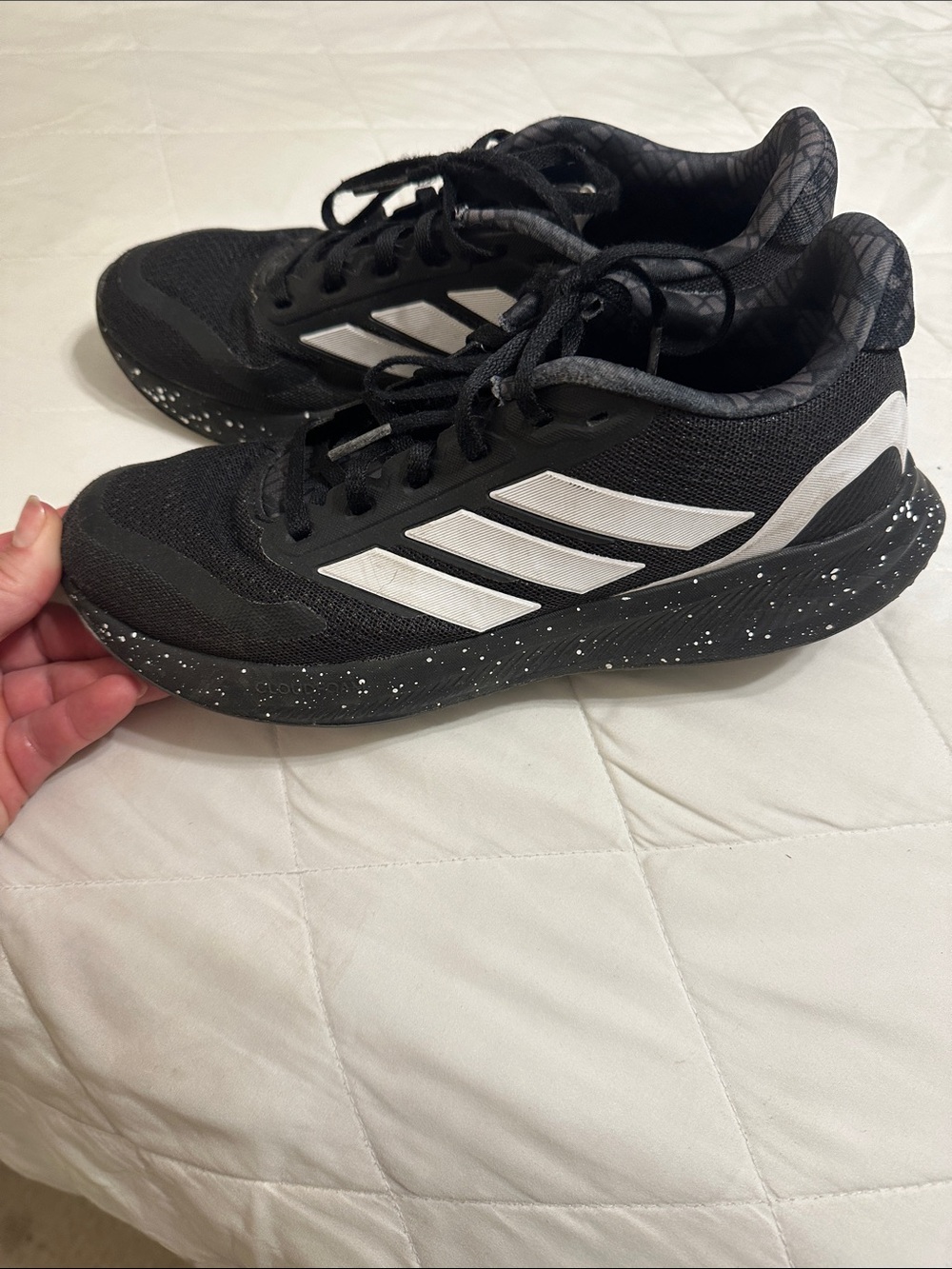 adidas Kids Black and White Speckled-Accent Sneakers